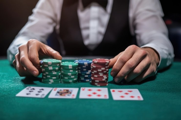 Live baccarat table at receh88 slot with professional dealer and multiple camera angles showing card handling